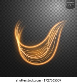 Abstract gold wavy line of light with a transparent background, isolated and easy to edit. Vector Illustration