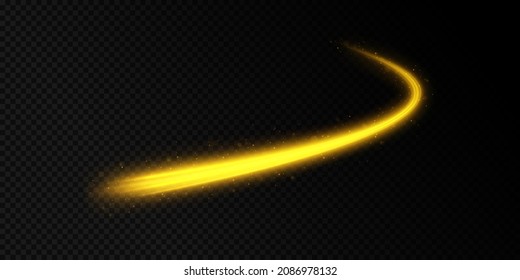 Abstract gold wavy line of light. Magic light. Glowing wavy light effect.