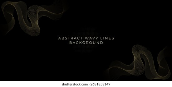 Líneas onduladas de oro Abstractas sobre fondo negro. 