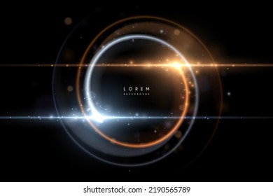 Abstract gold and white circle light effect on black background