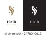 Abstract gold and white Hair Logo Letter S isolated on White and black Background. Flat Vector Logo Design Template Element