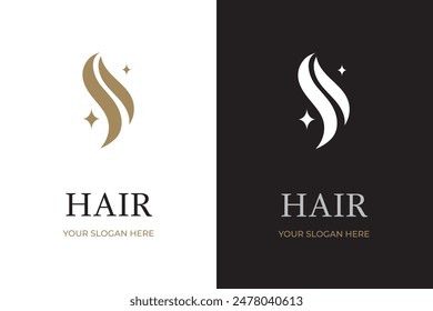 Abstract gold and white Hair Logo Letter S isolated on White and black Background. Flat Vector Logo Design Template Element