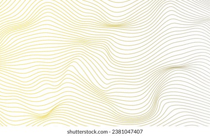Resumen de líneas de puntos onduladas doradas o amarillas vectoriales que fluyen curvas suaves con un color gradiente sobre fondo transparente, tecnología, ciencia, música, moderno.