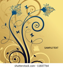 abstract gold-blue floral background with space for text