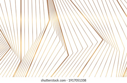 Abstract golden 3d lines refraction geometric minimal background. Vector art deco luxury design