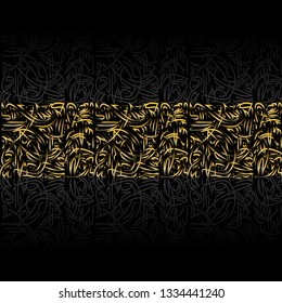 Abstract golden arabic letters calligraphy pattern isolated on black background