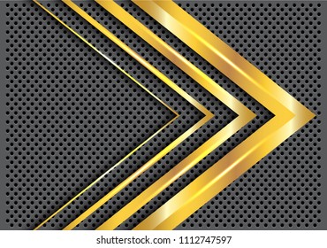 Abstract golden arrow overlap on circle mesh design modern luxury futuristic background vector illustration.