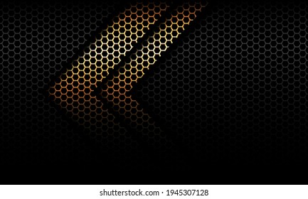 Abstract golden arrow shadow direction on black hexagon mesh design modern futuristic background vector illustration.
