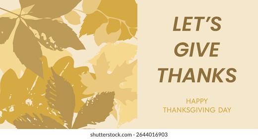 Abstract golden autumn leaves background Happy Thanksgiving. Seasonal concept of gratitude and abundance of harvest. Thanksgiving holiday. Vector.