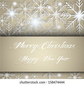 Abstract golden background with 3d snowflakes. Vector eps10.