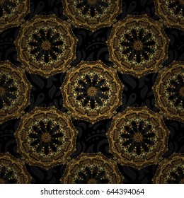 Abstract golden background in black and golden colors for invitation template. Vector golden seamless pattern.