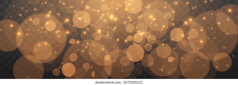 Abstract golden background. Bokeh effect. Festive sparkling gold dust png. Vector illustration.