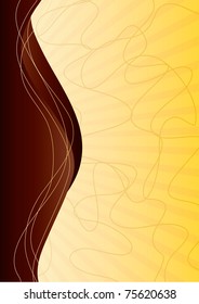 Abstract golden background with brown curls, vector illustration