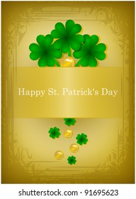 Abstract golden background with bunch clover and coins