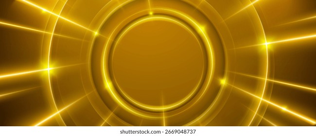 Abstractas fondo dorado con círculos y líneas brillantes concéntricos