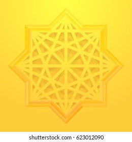 Abstract golden background. Eight point star with geometric pattern. Vector, eps 10.