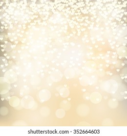 abstract golden background with falling hearts, vector