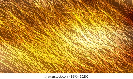 Abstract golden background features dynamic curves and light streaks creating a flowing, textured pattern suitable for artistic designs and modern presentations