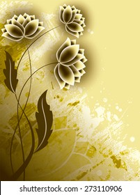 Abstract Golden Background with Flowers.