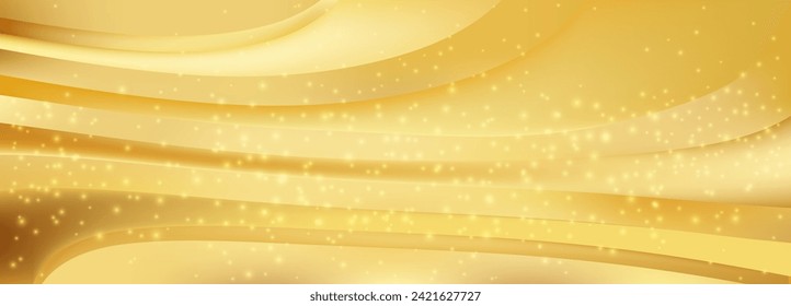 Abstract golden background with gold waves and sparkle bokeh effect. EPS 10