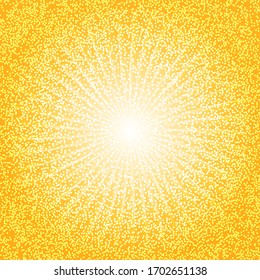 Abstract golden background with halftone dots. Stipple effect yellow texture of concentric rays