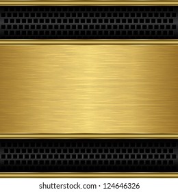 Abstract golden background with metallic speaker grill, vector illustration