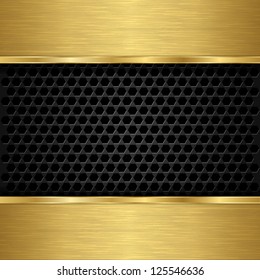 Abstract golden background with metallic speaker grill, vector illustration