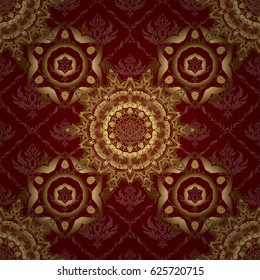 Abstract golden background in red and golden colors for invitation template. Vector golden seamless pattern.