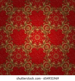 Abstract golden background in red and golden colors for invitation template. Vector golden seamless pattern.