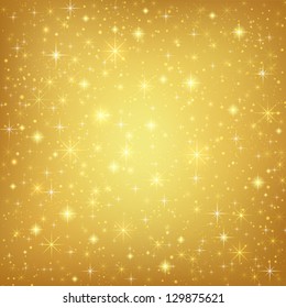 Abstract golden background with sparkling twinkling stars. Gold Cosmic atmosphere illustration