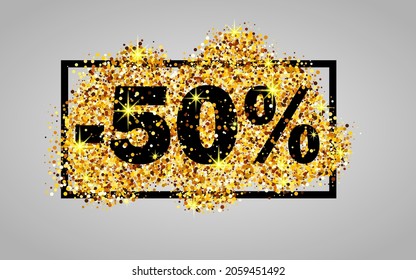 Abstract golden background text, type, quote.  Golden background for flyer, poster, sign, banner, web, header.-50% sale poster with gold backdrop
