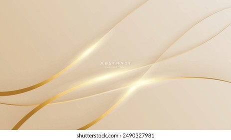 Abstractas fondo dorado con Formas de brillo de lujo blanco y beige. Líneas doradas de lujo sobre fondo de color crema. Oro elegante realista de corte de papel estilo 3d. Ilustración vectorial