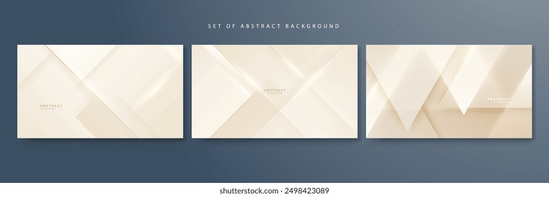 Abstract golden background with white and beige luxury glitter shapes. Golden lines luxury on cream color background. Gold elegant realistic paper cut style 3d. Vector illustration