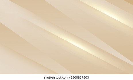 Abstract golden background with white and beige luxury glitter shapes. Golden lines luxury on cream color background. Gold elegant realistic paper cut style 3d. Vector illustration