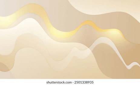 Abstract golden background with white and beige luxury glitter shapes. Golden lines luxury on cream color background. Gold elegant realistic paper cut style 3d. Vector illustration