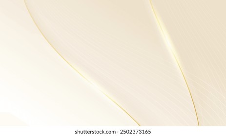 Abstract golden background with white and beige luxury glitter shapes. Golden lines luxury on cream color background. Gold elegant realistic paper cut style 3d. Vector illustration