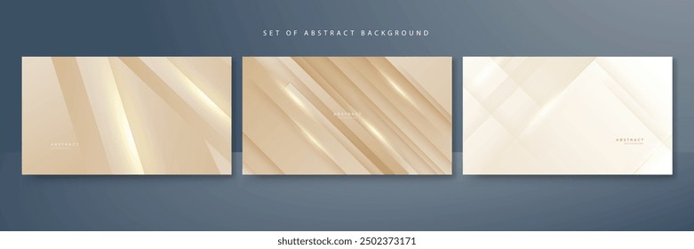 Abstract golden background with white and beige luxury glitter shapes. Golden lines luxury on cream color background. Gold elegant realistic paper cut style 3d. Vector illustration