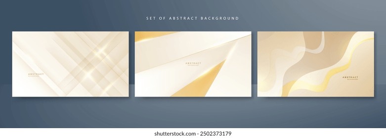 Abstract golden background with white and beige luxury glitter shapes. Golden lines luxury on cream color background. Gold elegant realistic paper cut style 3d. Vector illustration