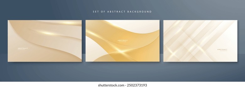 Abstract golden background with white and beige luxury glitter shapes. Golden lines luxury on cream color background. Gold elegant realistic paper cut style 3d. Vector illustration