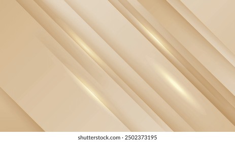 Abstract golden background with white and beige luxury glitter shapes. Golden lines luxury on cream color background. Gold elegant realistic paper cut style 3d. Vector illustration