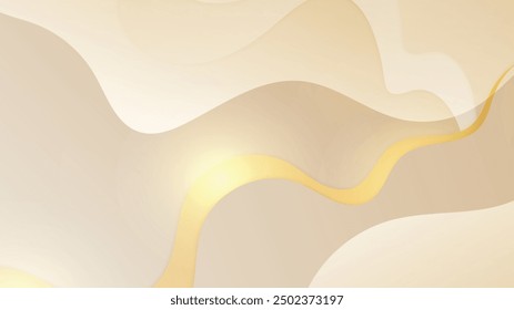 Abstract golden background with white and beige luxury glitter shapes. Golden lines luxury on cream color background. Gold elegant realistic paper cut style 3d. Vector illustration