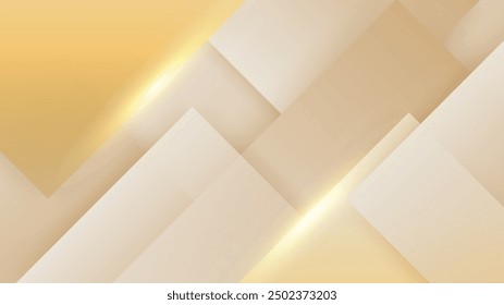Abstract golden background with white and beige luxury glitter shapes. Golden lines luxury on cream color background. Gold elegant realistic paper cut style 3d. Vector illustration