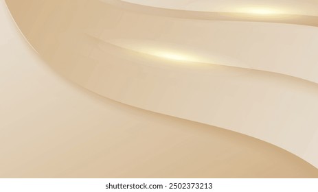 Abstract golden background with white and beige luxury glitter shapes. Golden lines luxury on cream color background. Gold elegant realistic paper cut style 3d. Vector illustration