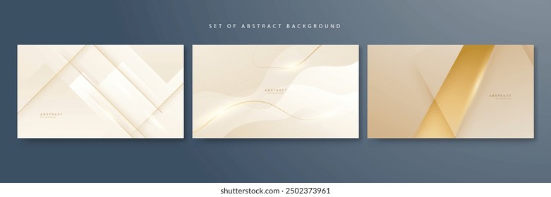 Abstract golden background with white and beige luxury glitter shapes. Golden lines luxury on cream color background. Gold elegant realistic paper cut style 3d. Vector illustration