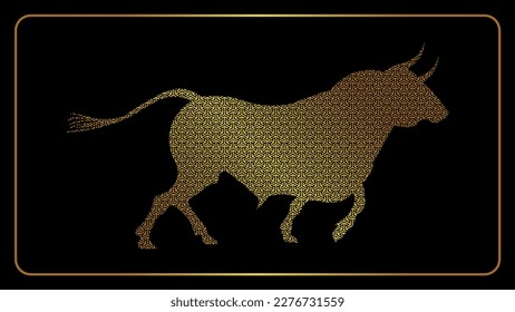 Abstract golden beef bull toro vector illustration, Isolated on black background.