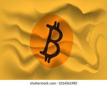 Abstract Golden Bitcoins Flag. Bitcoin Icon. Bitcoin Flag. On Color Background.Concept For Graphic, Banners, Presentations, Reports, Wallpaper.Vector Illustration. Eps10