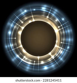 Abstract golden and blue frame with glowing effect. Luminous background.