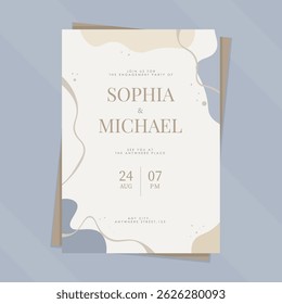 Abstract Golden Blue Gray Beige Ribbon Waves Poster Engagement Invitation Printable Paper Sheet Or Document On Mockup Vector Design
