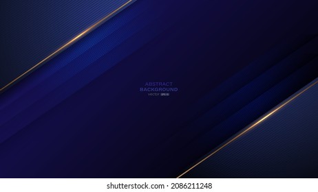 Abstract golden and blue oblique line design with light on dark blue background. Vector illustration