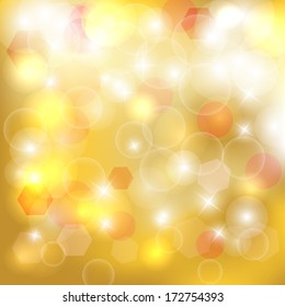 Abstract golden bokeh background. Magic background glitter bokeh lights. Defocused lights background with space for your text. Vector illustration /EPS10